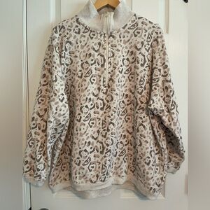 Aerie Brown Animal Print Quarter-Zip Pullover Sweatshirt. Size Large